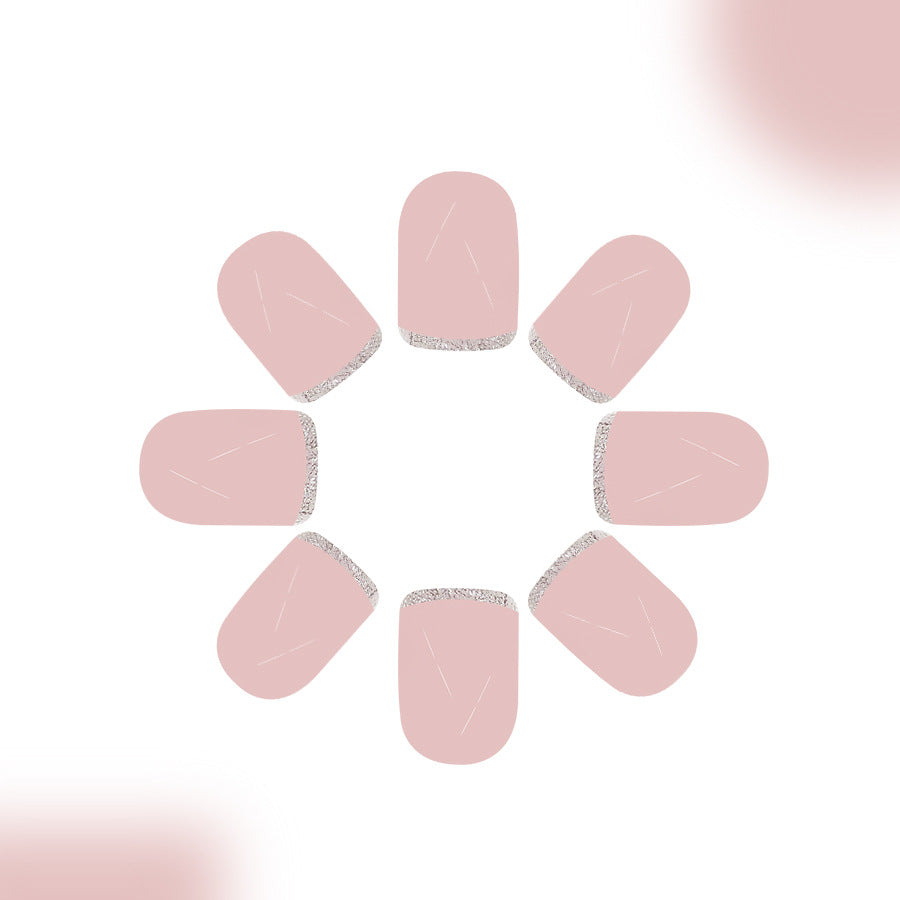 24pcs New Short Square French-style Nude nails with Glitter