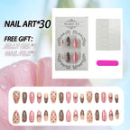 30pcs Black Lace Polka dot Stripe Almond Nails