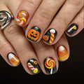 24pcs Short square pumpkin Halloween nails