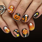 24pcs Short square pumpkin Halloween nails