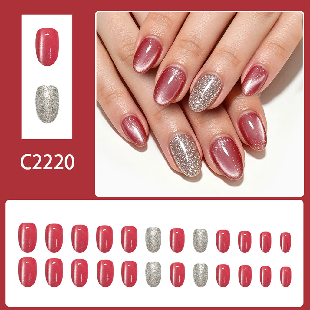 Peach-colored cat's eye nails