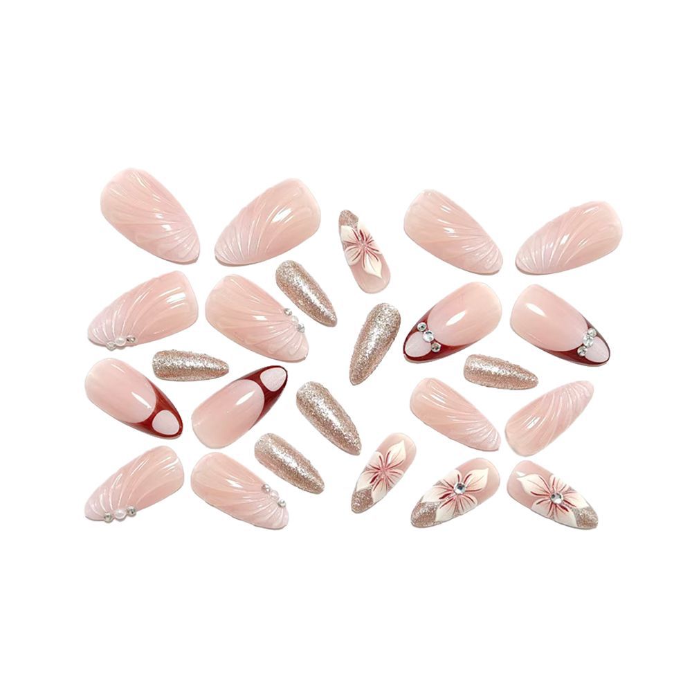 24pcs Almond shaped Flower Nails for holidays