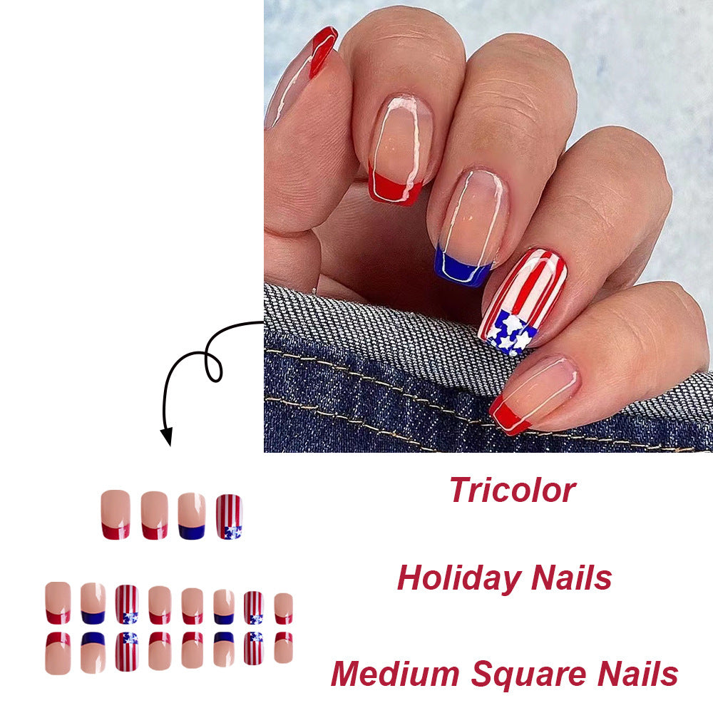 24pcs American Flag Independence Day Stripes Long Nails