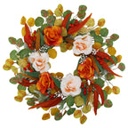 24 inch Simulation of rose autumn leaves flower wreath for door hanging courtyard front porch decoration