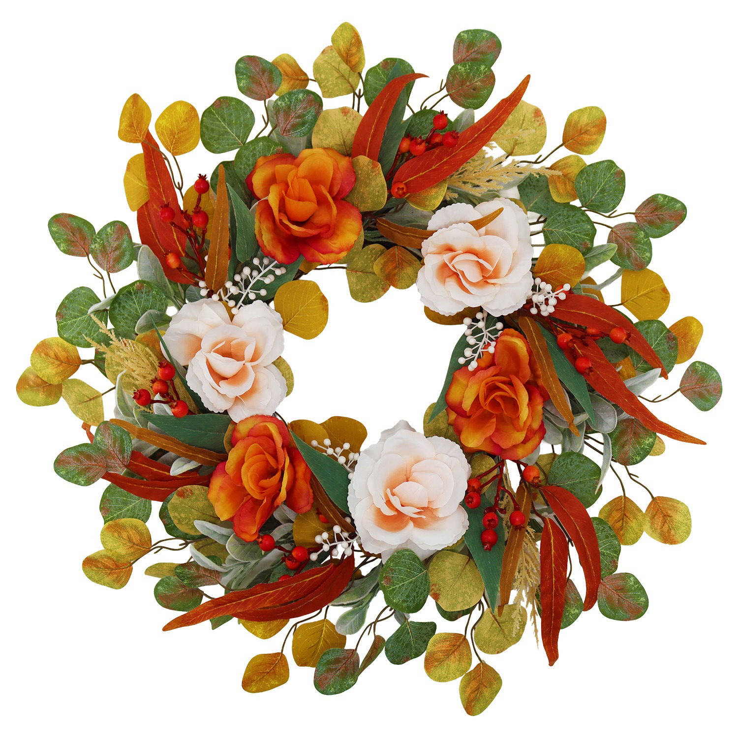 24 inch Simulation of rose autumn leaves flower wreath for door hanging courtyard front porch decoration