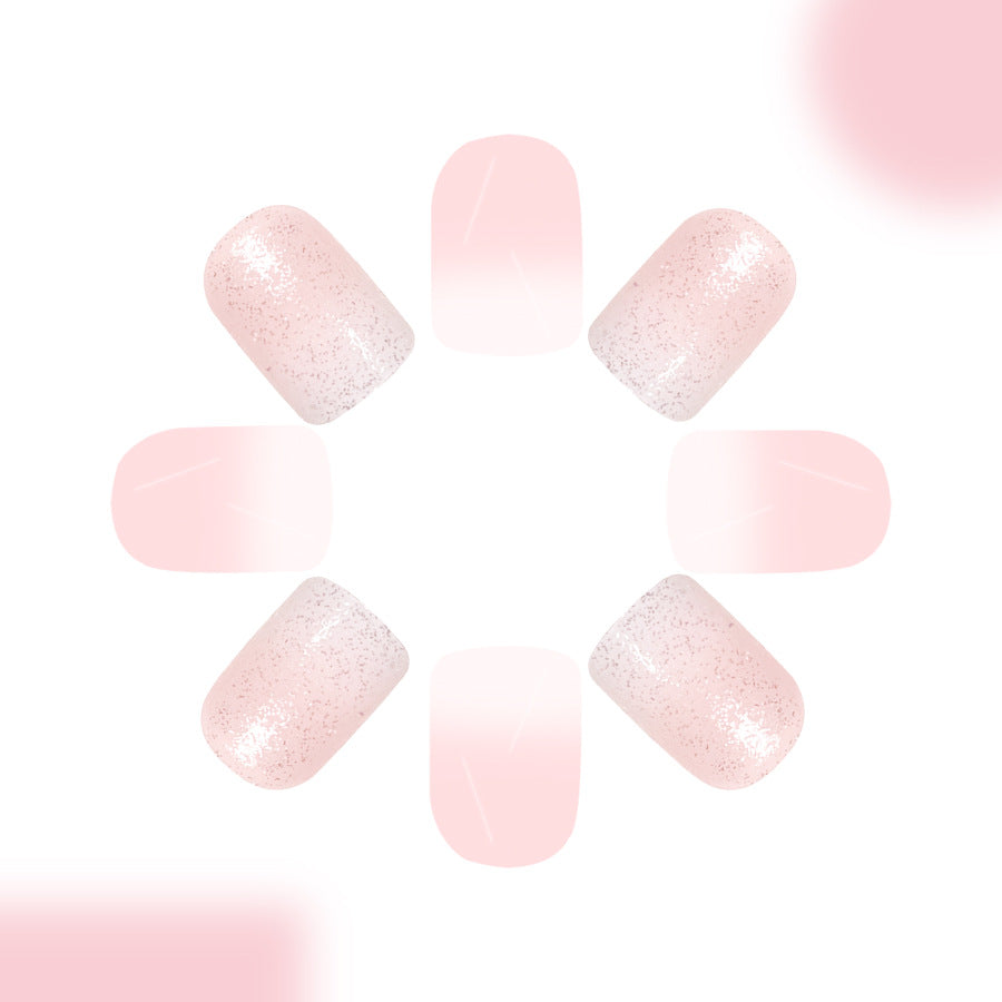 24pcs Short Glossy Square with Gradient color glitter nails