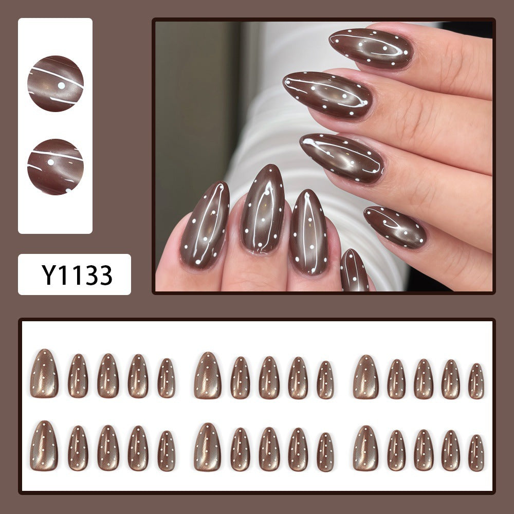 Caramel chocolate polka dot nails