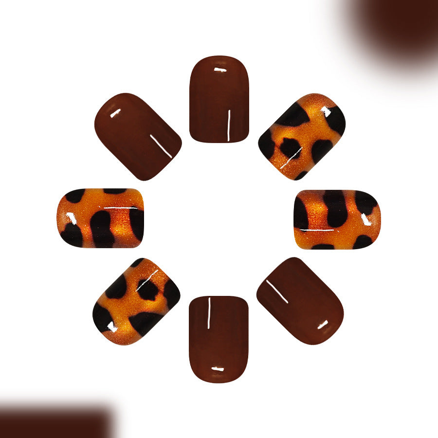 Short Square Brown Cat-eye Nails
