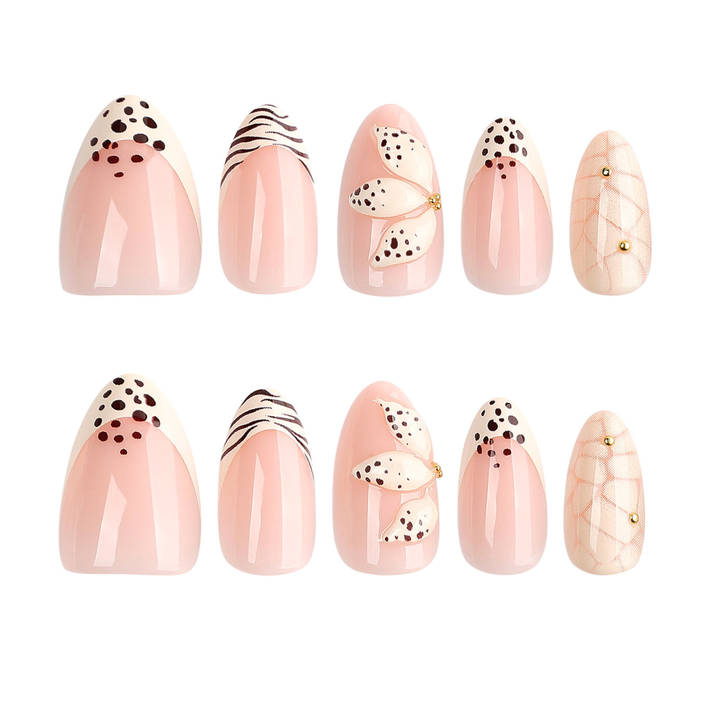 24pcs French Zebra 3D Flower Almond Nails