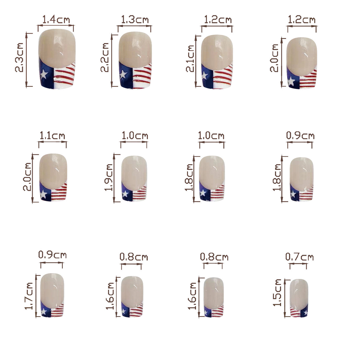 American flag Independence Day French Short Nails