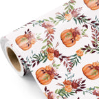 Glitter Foil Fall Pumpkin Wrapping Paper Roll Autumn Harvest Floral Pumpkin Gift Wrap for Thanksgiving