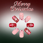 24pcs Short Square Red Snowflake bow tie Christmas Nails