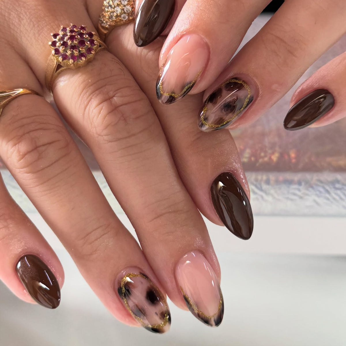 24pcs Leopard Almond Short nails