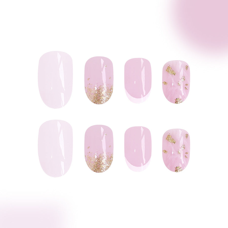 24pcs Oval White French gradient with glitter Nails