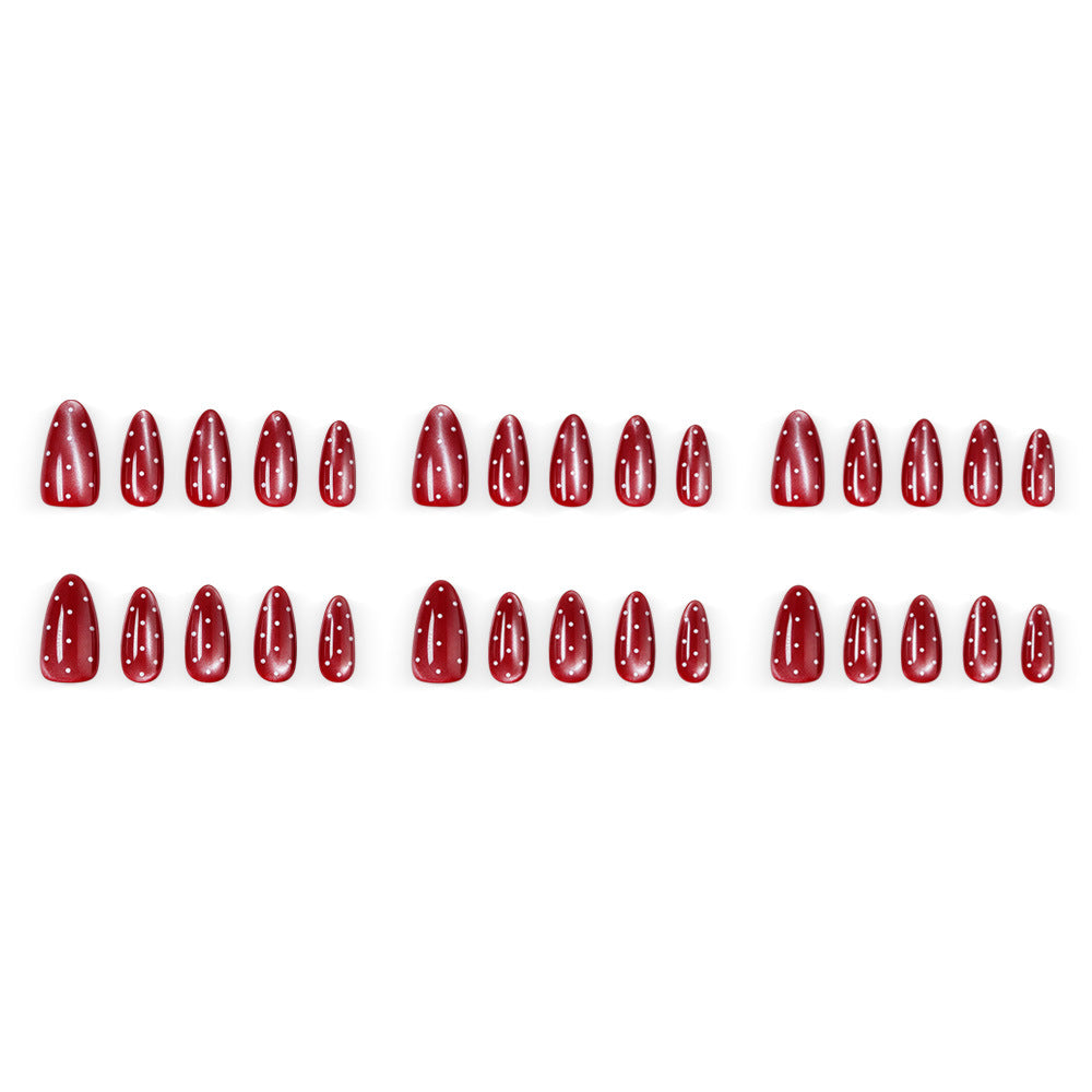 Wine-red polka dot nails