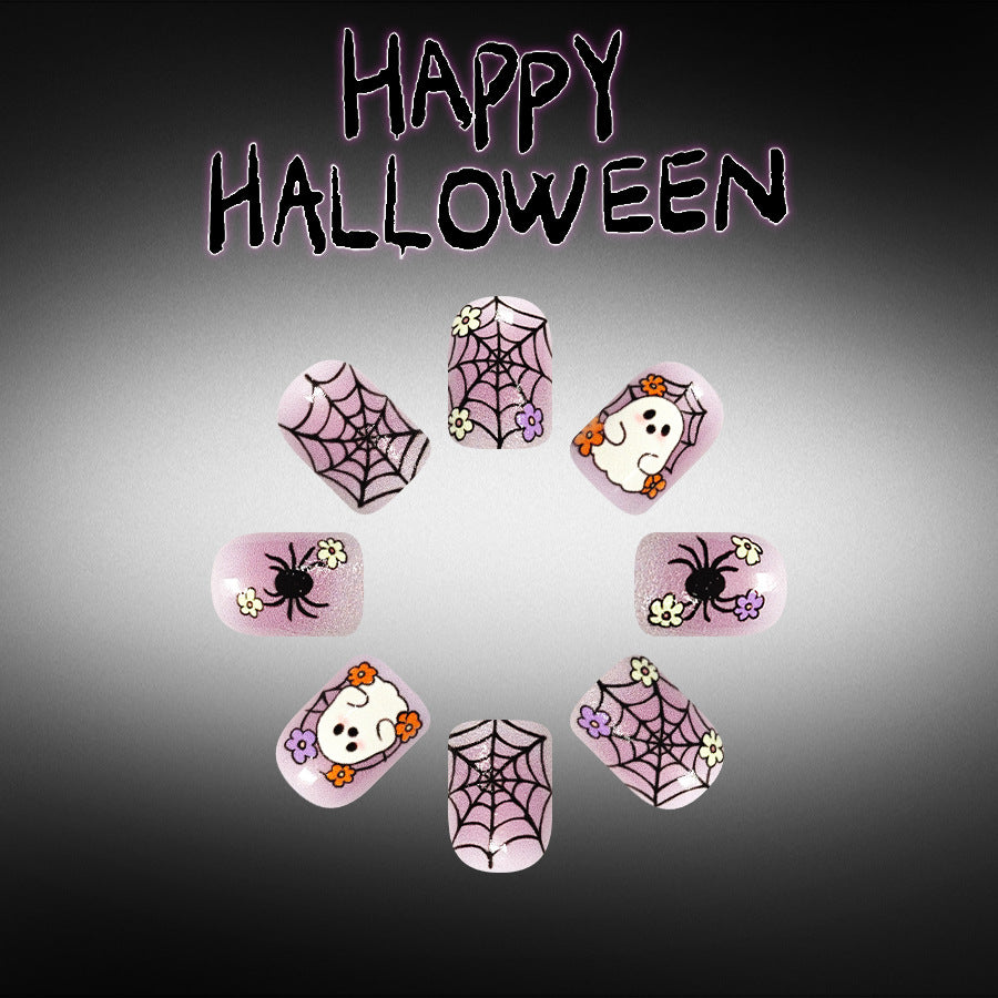 24pcs Short Square purple Halloween Spider Nails