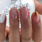 24pcs Oval White French gradient with glitter Nails