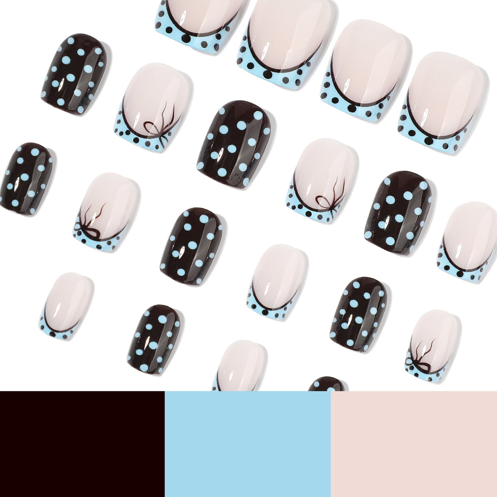 Square blue polka dot nails