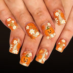 24pcs Short Square Orange pumpkin Halloween Nails