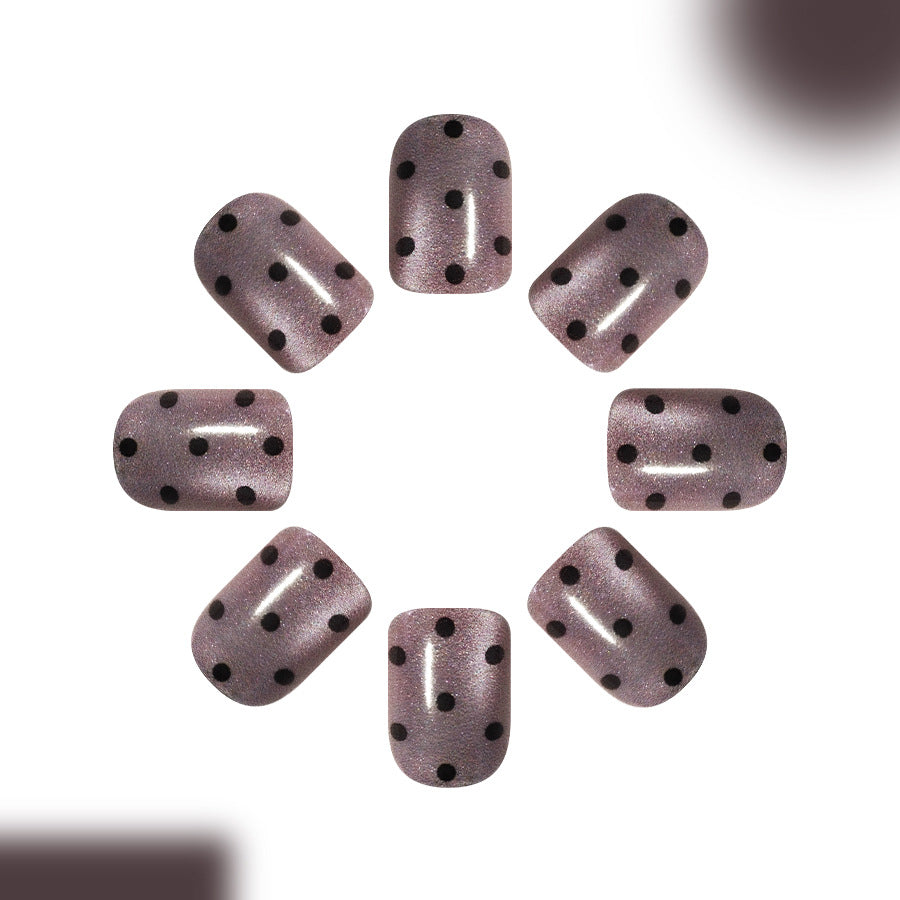 24pcs Black Polka dot gray Cat eye Nails