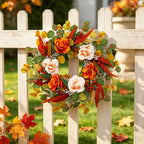 24 inch Simulation of rose autumn leaves flower wreath for door hanging courtyard front porch decoration