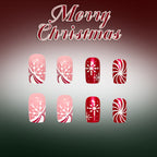 24pcs Short Square Red Snowflake bow tie Christmas Nails