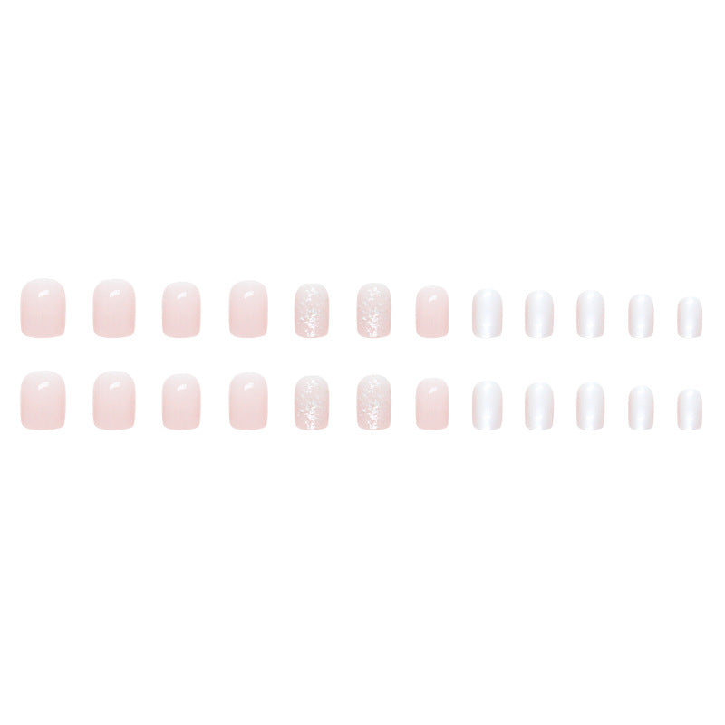 Shiny pearlescent pink nails