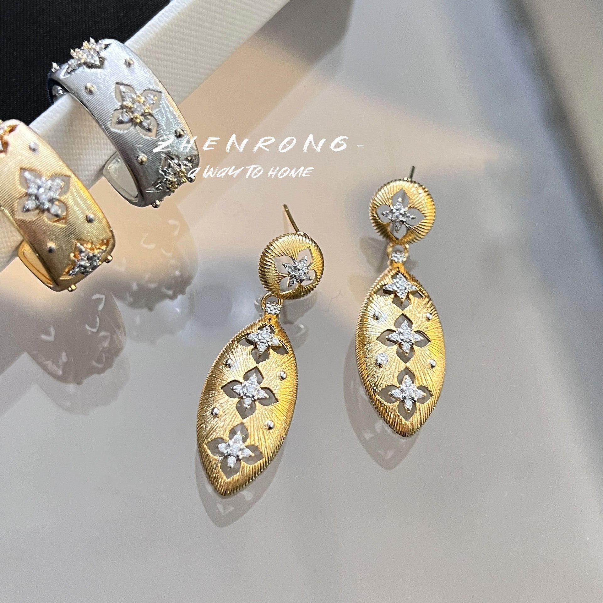 Two-color gold craftsmanship fabric finger ring, genuine gold electroplated earrings, necklace, bracelet, for women