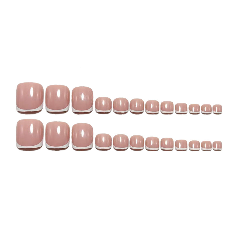 24pcs White-edge French-style Toes nails