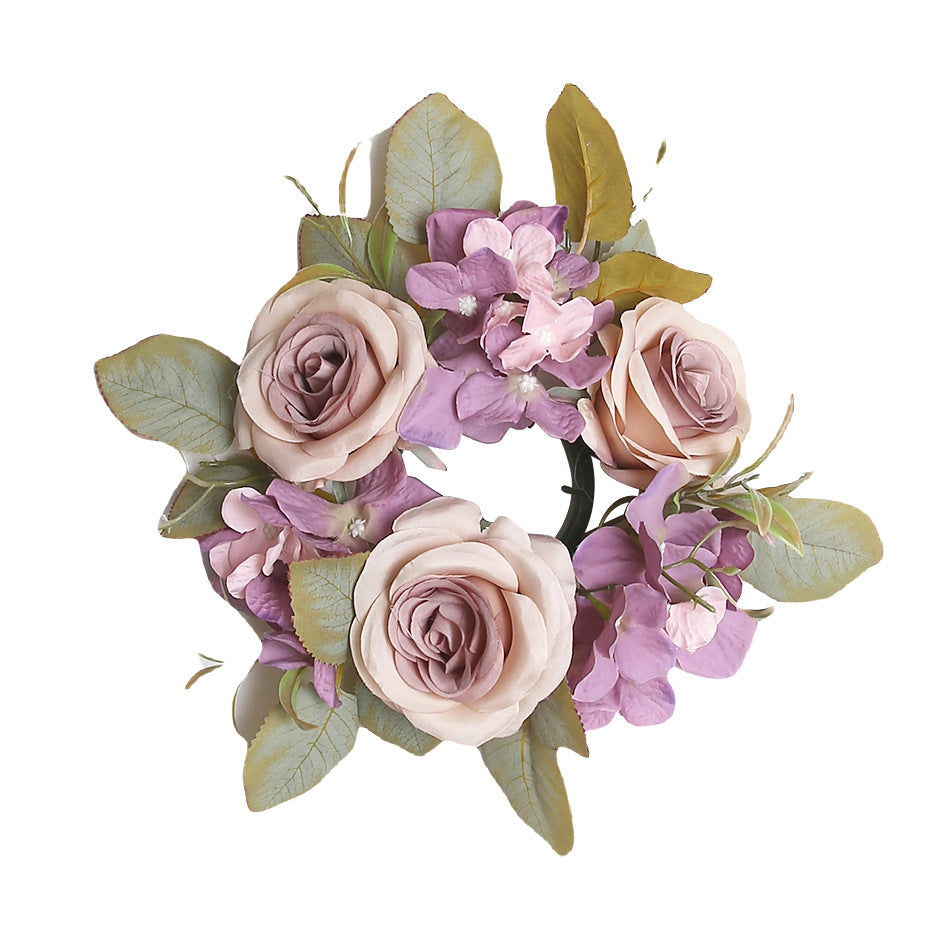 Simulation rose hydrangea candleholder wreath table decoration for wedding decoration