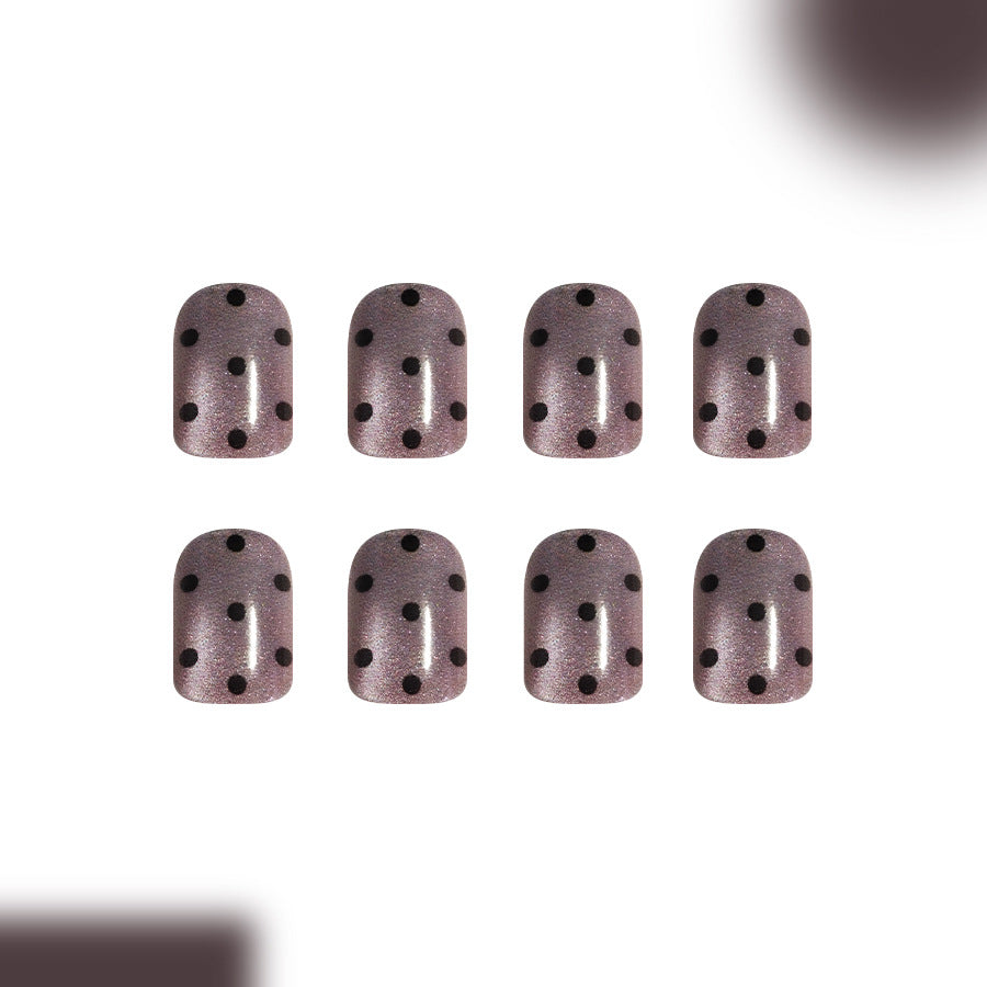 24pcs Black Polka dot gray Cat eye Nails