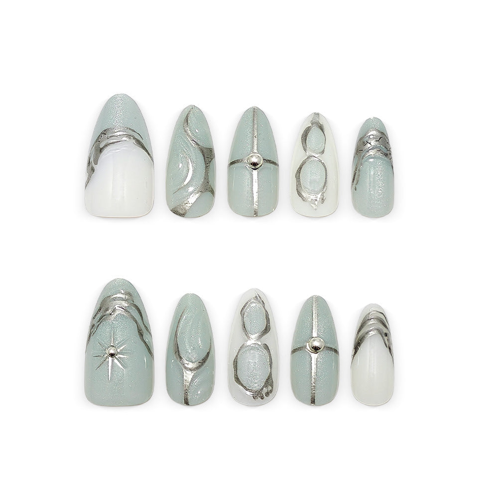 Starburst almond-shaped nails