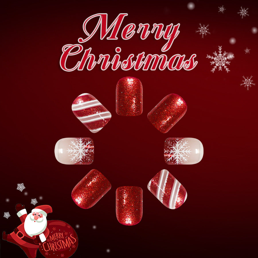 Red French glitter nails