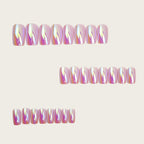 24pcs Long Rectangular Pink Aurora Nails
