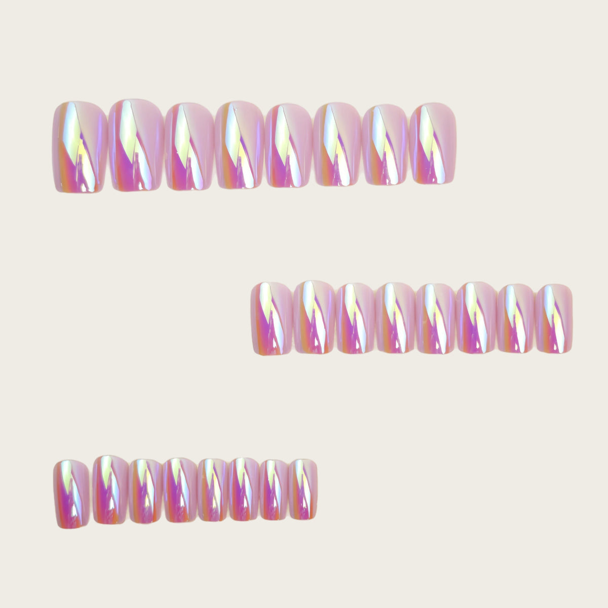 24pcs Long Rectangular Pink Aurora Nails