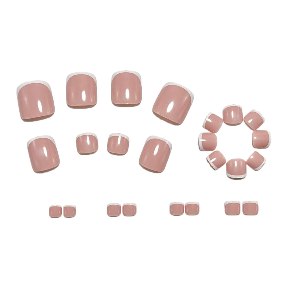 24pcs White-edge French-style Toes nails