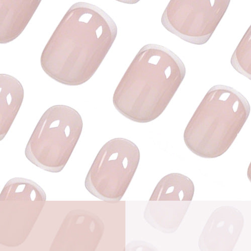 24pcs Short Square French manicure with Pink Nails