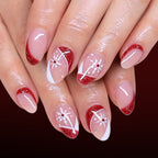 24pcs Short Oval French Snowflake Glitter Christmas nails