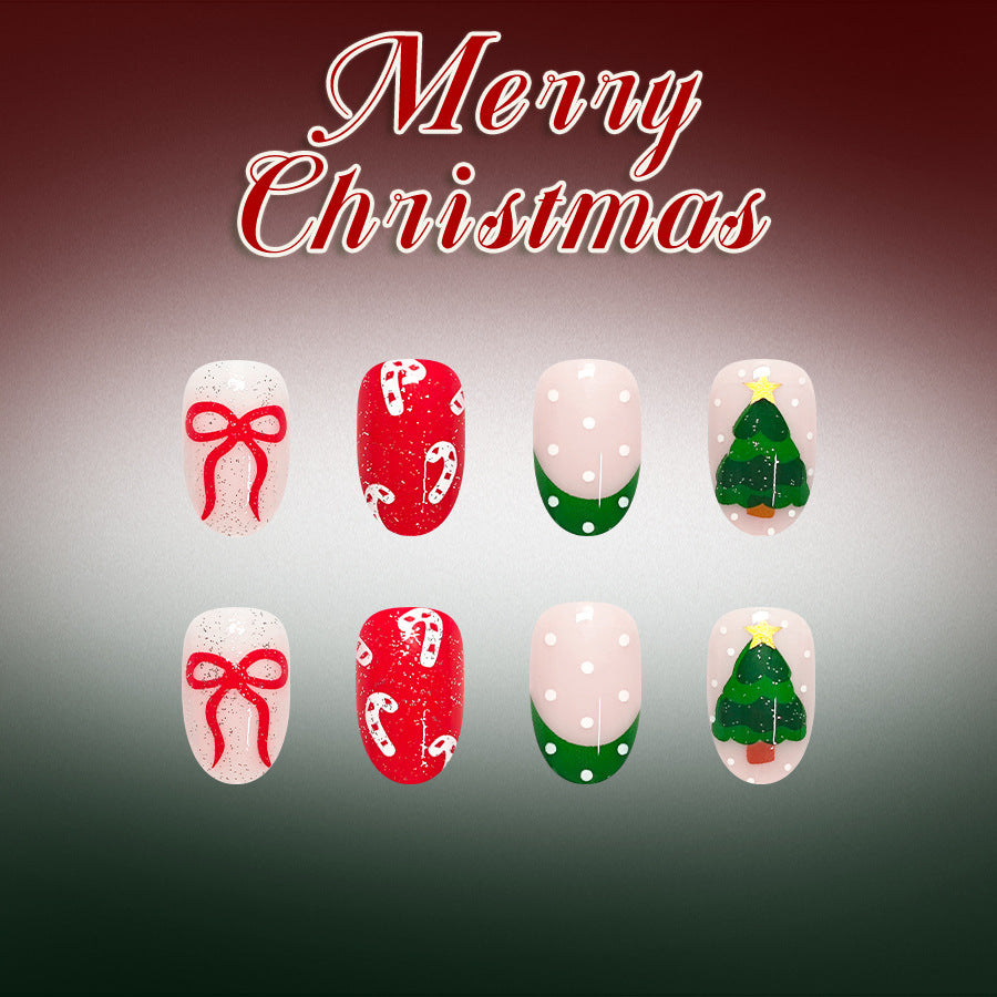 Bow Christmas tree nails