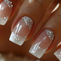 24pcs Medium glossy white edge French manicure