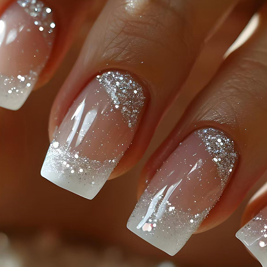 24pcs Medium glossy white edge French manicure