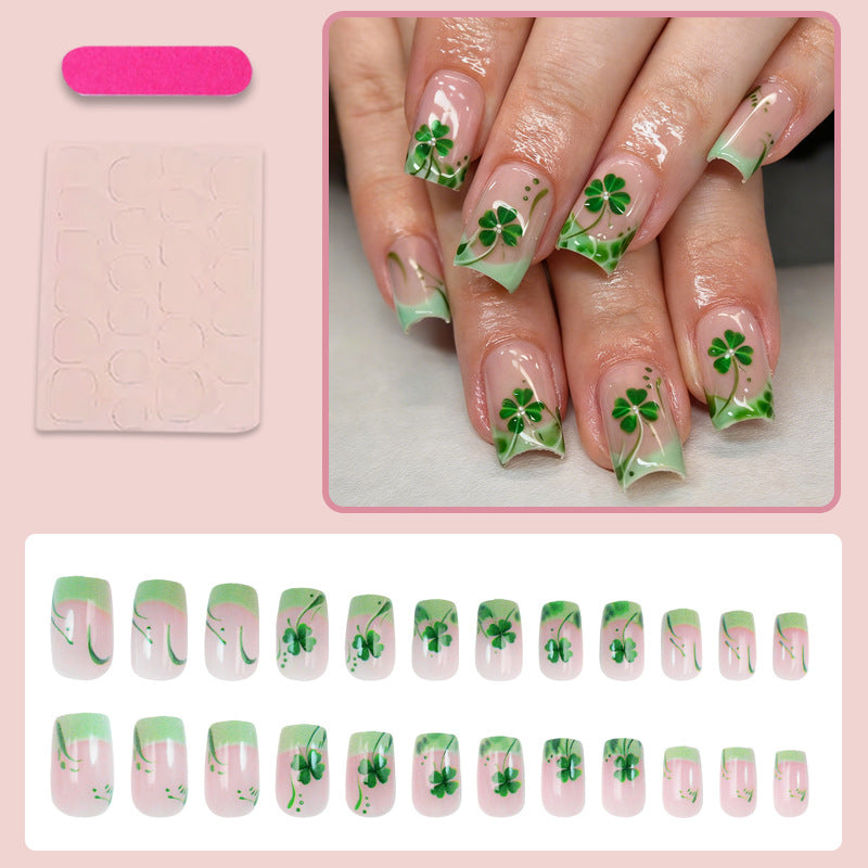24pcs St. Patrick's Day Four-leaf clover Green Lucky Nails