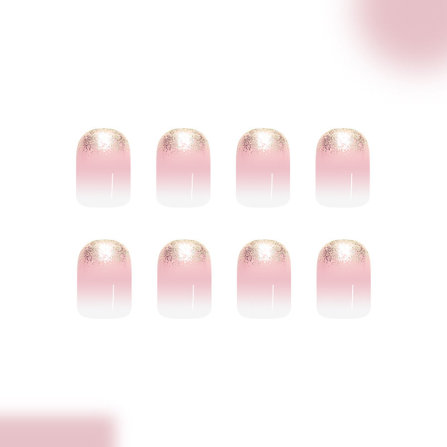 24pcs Short Glossy Square Nails with Gradient white edge French Glitter