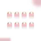 24pcs Short Glossy Square Nails with Gradient white edge French Glitter