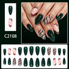 24pcs Green Christmas Tree Diagonal Stripes nails
