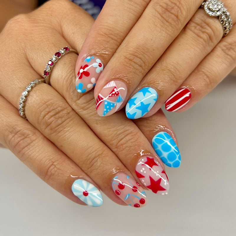 Flag flowers American Independence Day Almond Nails