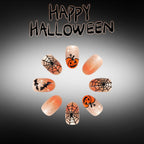 24pcs Short Oval Orange Ombre Glitter Pumpkin Halloween Nails