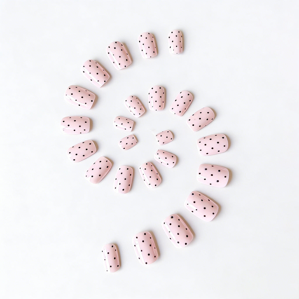 24pcs Pink Polka dot Short Squoval Nails
