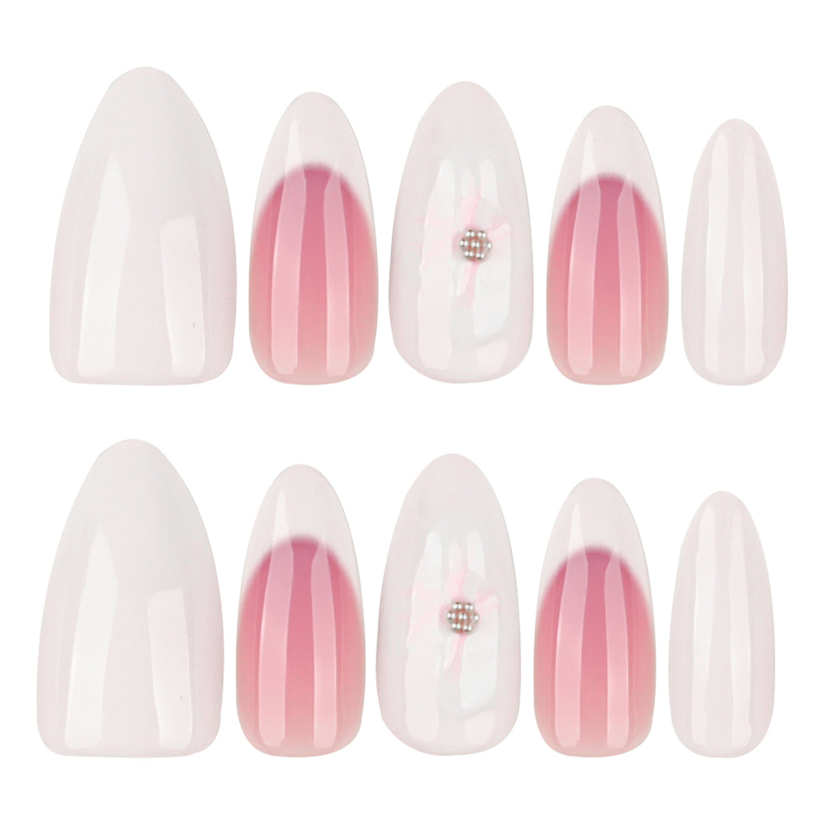 24pcs French Floral Short Almond nails
