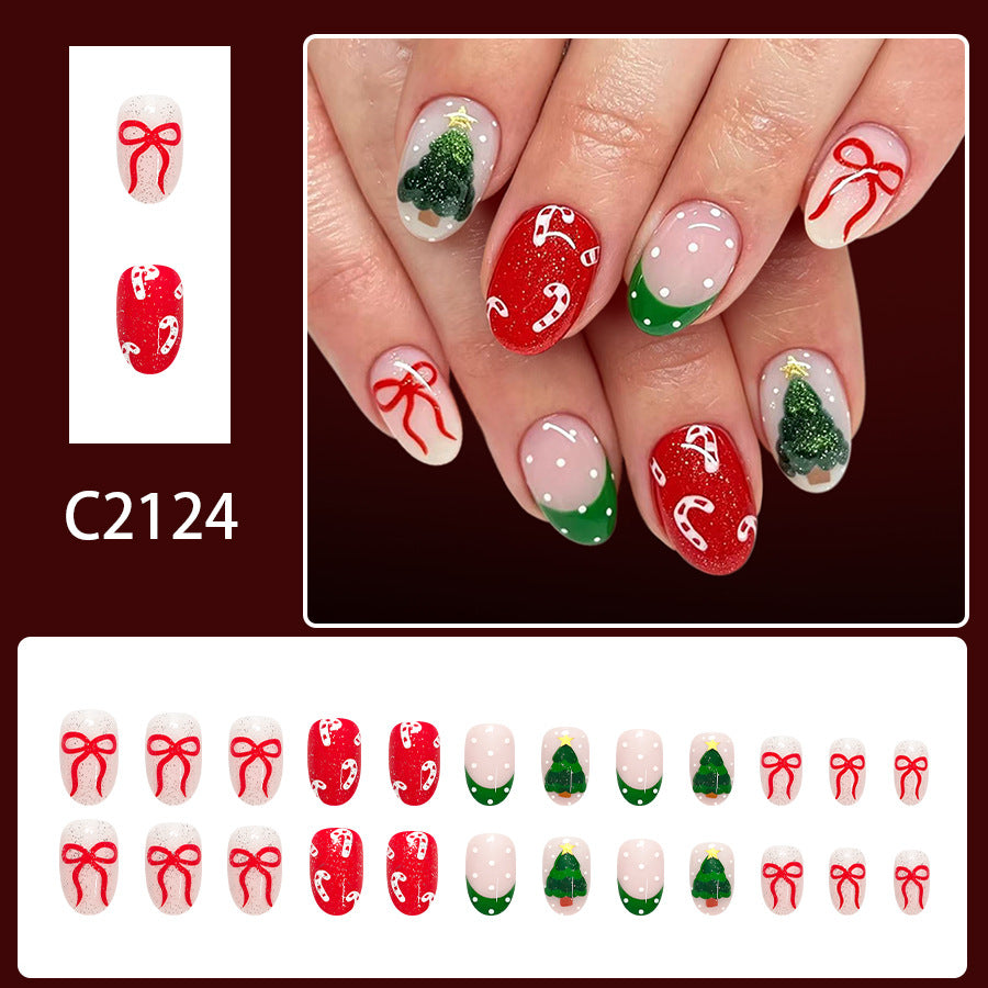 Bow Christmas tree nails